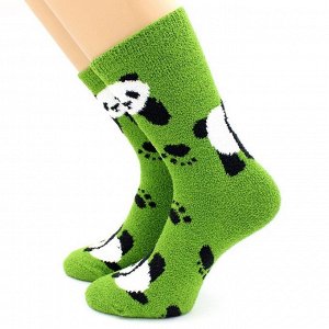 Носки женские махровые "Панда", цвет зеленый, размер 36-40