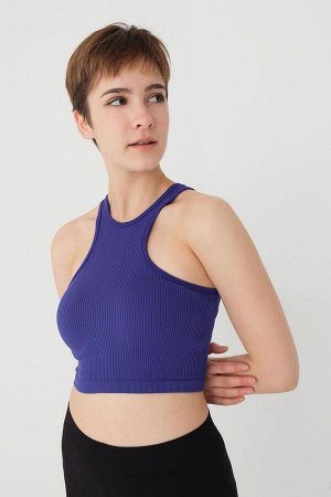 Бесшовный укороченный трикотаж Sax Blue Halter Neck