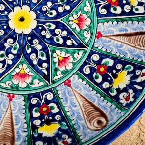 Ляган Риштанская Керамика "Цветы", 33 см, синий