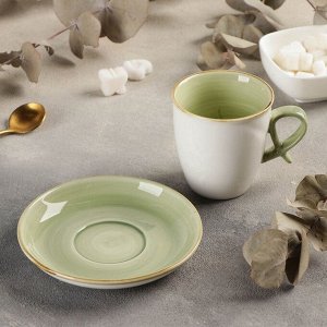 Чайная пара керамическая «Аура», чашка 200 мл, блюдце d=13 см, цвет светло зелёный