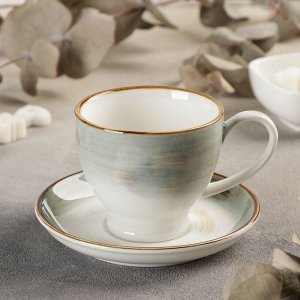 Чайная пара керамическая «Гелакси», чашка 200 мл, блюдце d=13 см, цвет светло-серый