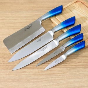 Набор ножей «Иллюзия»: лезвие 8 см, 11,5 см, 17 см, 20 см, 20 см, мусат, ножницы, цвет синий