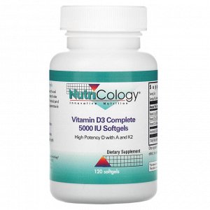 Nutricology, Комплекс витаминов D3, 5000 МЕ, 120 мягких таблеток