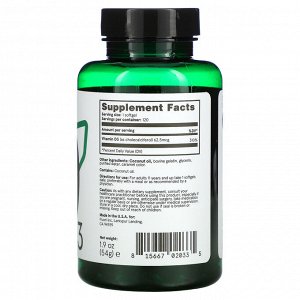 Puori, Витамин D3, 62,5 мкг (2500 МЕ), 120 мягких таблеток