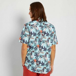 Рубашка с цветочным рисунком - голубой