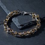 Браслет мужской &quot;Стальной&quot; нестандарт, цвет серебряно-золотой, 21,5 см