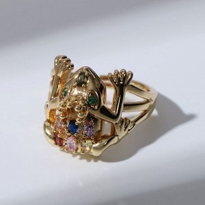 Кольцо "Лягушка" роскошь, цветное в золоте, безразмерное