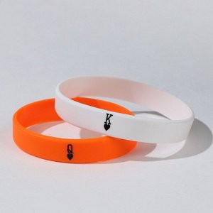 Браслет Силиконовые браслеты "Неразлучники" король и королева, цвет бело-оранжевый, 18,20 см