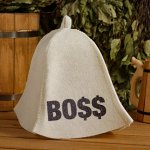 Шапка для бани и сауны &quot;BOSS - качественно отпечатанный принт на шапке&quot;, с принтом, белая