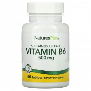 Nature's Plus, витамин B6, длительное высвобождение, 500 мкг, 60 таблеток