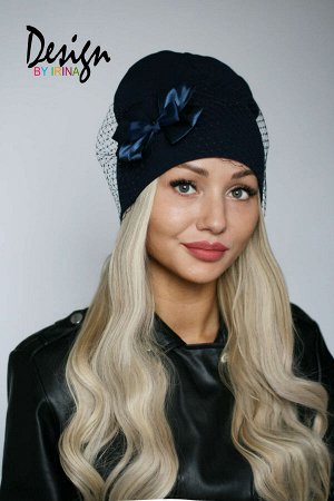 Удл. шапка с вуалью И БАНТОМ (т.син.)
