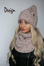 Вязаный комплект объёмный Будёновка(зима) (какао меланж)