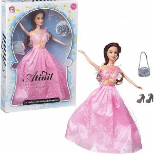 Кукла Junfa Atinil Мой первый бал (в длинном розовом платье) в наборе c сумочкой и туфельками, 28см