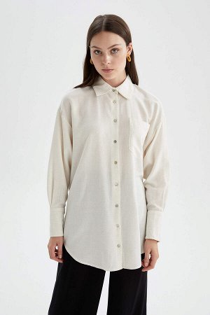 Туника-рубашка из смесового льна классического кроя