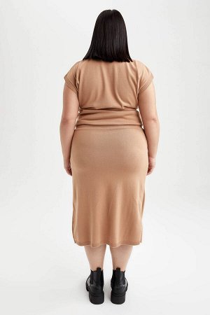 Эластичная талия двубортная юбка с разрезом плюс размер трикотажная юбка