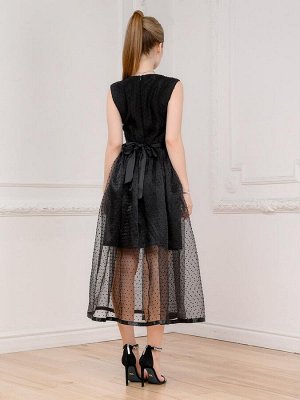 Платье черное без рукавов с двухслойной юбкой