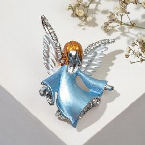 Брошь "Ангелок", цвет бело-голубой в серебре