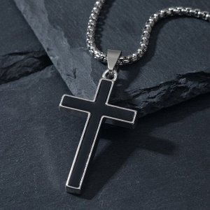 Кулон "Крест" перспектива, цвет чёрный в серебре, 70см