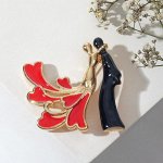 Брошь &quot;Влюблённость&quot;, цвет красно-чёрный в золоте