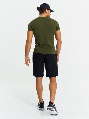 Трикотажная приталенная футболка Fit оливкового цвета с черным принтом