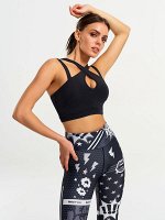 Спортивное черное бра с перекрещенными бретелями