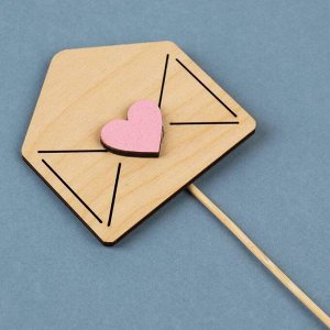 Топпер деревянный "Любовное послание" с аппликацией, розовый, 7,8х7,8 см