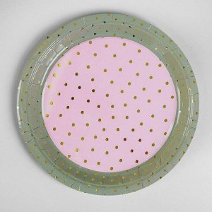 Тарелка бумажная «Конфетти», набор 6 шт., цвет серо-розовый