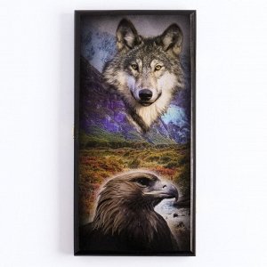 Нарды "Волк и орел", деревянная доска 40 x 40 см, с полем для игры в шашки