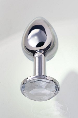 Анальная втулка Metal by TOYFA, металл, серебряная, с белым кристаллом, 7,5 см,  3 см, 145 г