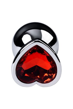 Анальная втулка Metal by TOYFA, металл, серебряная, с красным кристаллом, 7 см,  2,7 см, 50 г