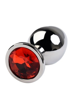 Анальная втулка Metal by TOYFA, металл, серебряная, с красным кристаллом, 8 см, ? 3,5 см, 265 г
