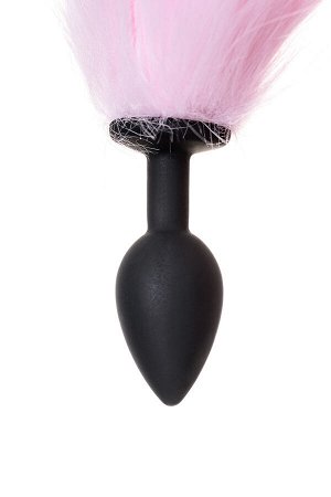 Анальная втулка с бело-розовым хвостом POPO Pleasure by TOYFA, S, силикон, черная, 45 см,  2,7 см