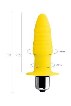 Анальная вибровтулка Штучки-дрючки, влагостойкая, силикон, желтая, 11 см