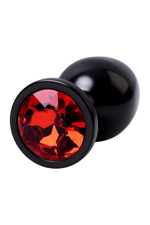Анальная втулка Metal by TOYFA, металл, черная, с красным кристаллом, 8,2 см, 3,4 см, 85 г.