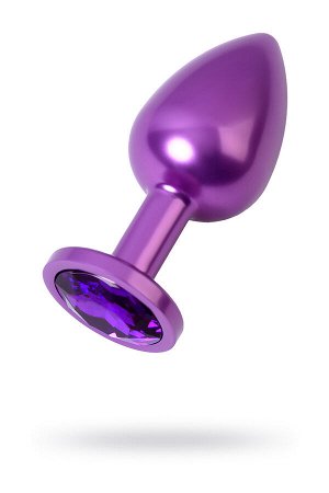 Анальная втулка, Metal by TOYFA, фиолетовая, с фиолетовым кристаллом, 8,2 см, ?3,4 см, 85 г.