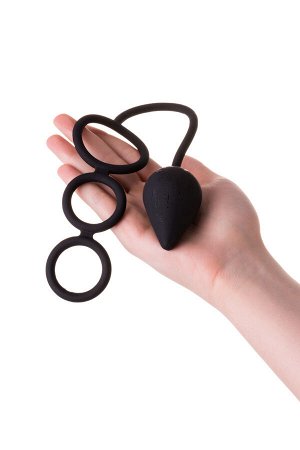 Анальная пробка Erotist Drop с эрекционным кольцом, силикон, черная, 20 см, ? 3,9 см, M