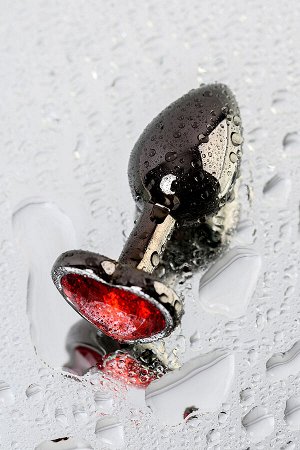 Анальная втулка Metal by TOYFA, металл, серебряная, с красным кристаллом, 7 см,  2,7 см, 50 г
