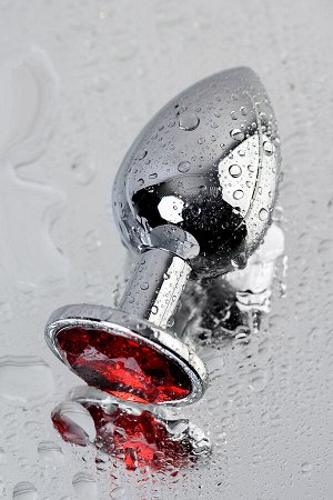 Анальная втулка Metal by TOYFA, металл, серебряная, с красным кристаллом, 9,5 см, ? 4 см, 420 г
