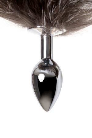 Анальная втулка Metal by TOYFA хвостом черно-бурой лисы, металл, серебряная, 45 см, ? 3,3 см