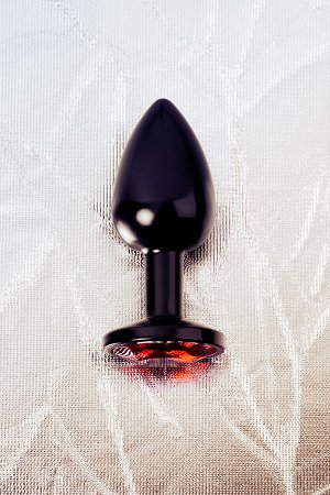Анальная втулка, Metal by TOYFA, металл, черная, с красным кристаллом, 7,2 см, ?2,8 см, 50 г