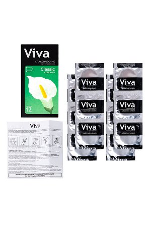 Презервативы Viva, классические, латекс, 18,5 см, 5,3 см, 12 шт.