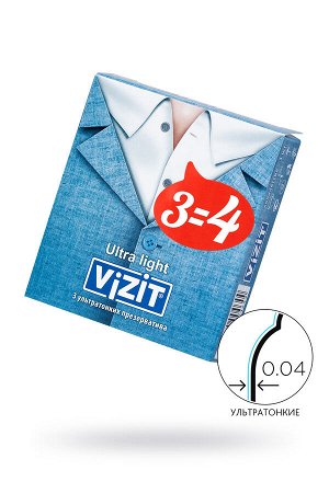 Презервативы VIZIT Ultra light Ультратонкие 3 шт, латекс, 18 см