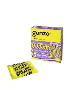 Презервативы Ganzo, sense, ультратонкие, латекс, 18 см, 5,2 см, 3 шт.