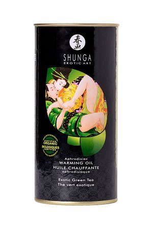 Масло для массажа Shunga Organic Exotic Green Tea, разогревающее, зелёный чай, 100 мл