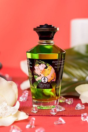 Масло для массажа Shunga Organic Exotic Green Tea, разогревающее, зелёный чай, 100 мл