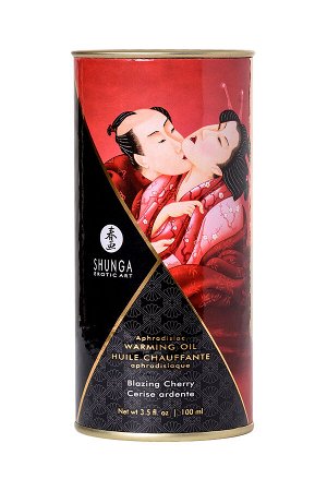 Масло массажное для тела Shunga «Пылающая вишня» (Blazing Cherry), разогревающее, 100 мл.