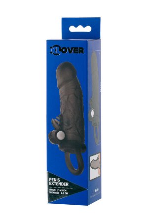 Насадка на пенис XLover by TOYFA, с кольцом и вибрацией, TPE, черный прозрачный, 14.5 см