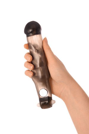 Насадка на пенис с вибрацией XLover by TOYFA, TPE, черный прозрачный, 19,4 см