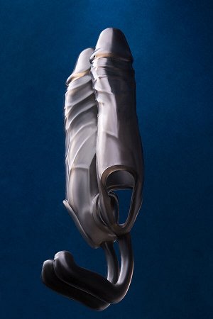 Насадка на пенис с дополнительной стимуляцией XLover by TOYFA, TPE, черный прозрачный, 15 см