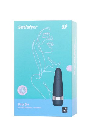 Вакуум-волновой бесконтактный стимулятор клитора Satisfyer PRO 3 Vibration, силикон, черный, 14 см.